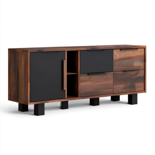 Szafka RTV z litego drewna orzechowego, czarna, 160 x 40 x 65 cm