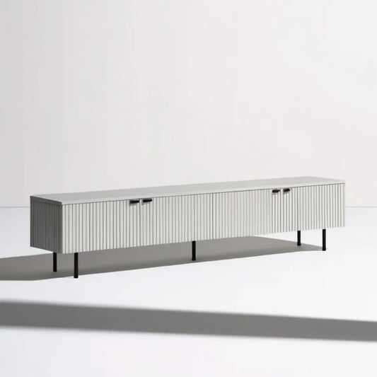 Szafka RTV jasnoszara/czarna z ryflowanymi frontami, 180 x 40 x 45 cm