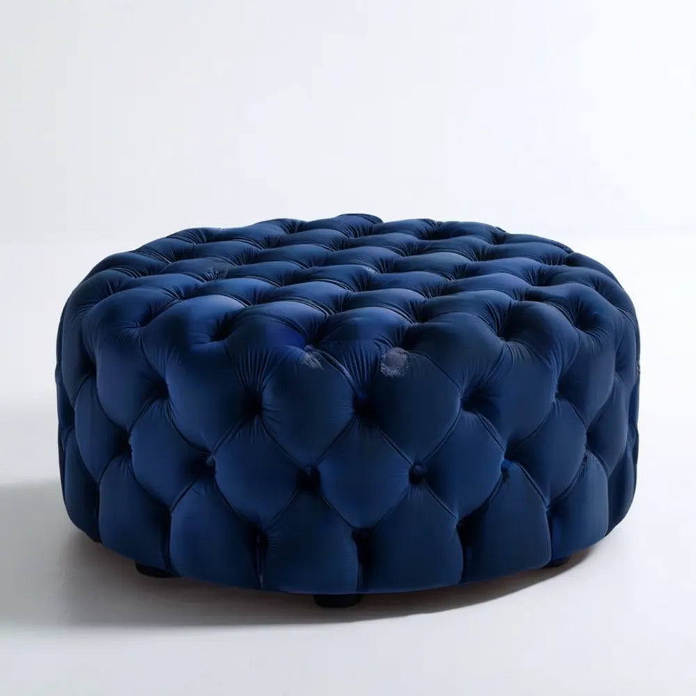 Okrągły pikowany podnóżek granatowy, Ø 90 × 40 cm