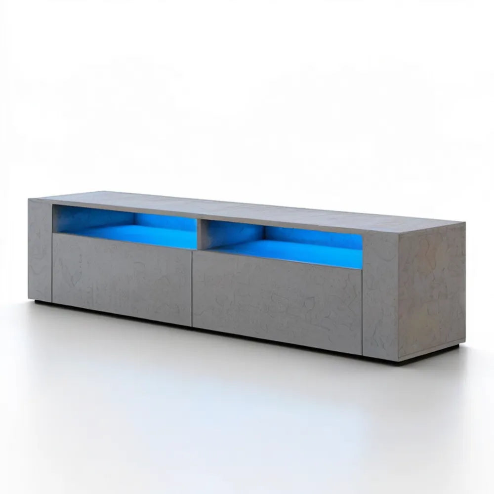 Szara szafka RTV 180 x 40 x 45 cm z niebieskim oświetleniem LED